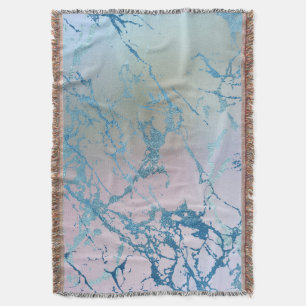 Iridescent Marble Trendy Faux Holo Blue Pink Throw Blanket