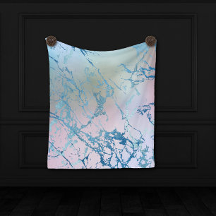 Iridescent Marble   Trendy Holographic Blue Pink Fleece Blanket