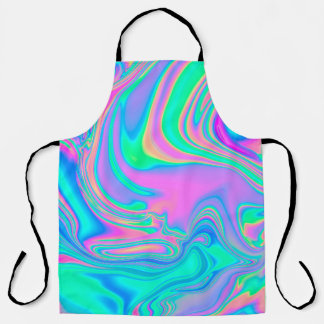 Iridescent marbled holographic texture in vibrant  apron