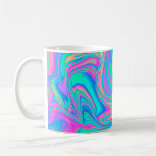 Iridescent marbled holographic texture in vibrant  coffee mug