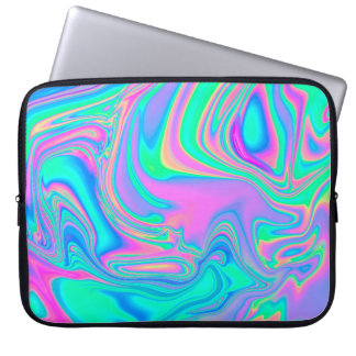 Iridescent marbled holographic texture in vibrant  laptop sleeve