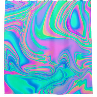 Iridescent marbled holographic texture in vibrant  shower curtain