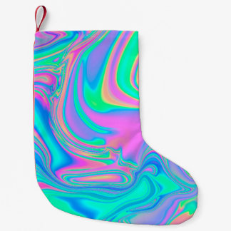 Iridescent marbled holographic texture in vibrant  small christmas stocking