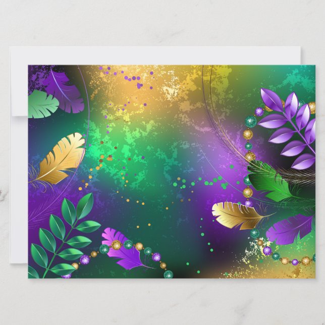 Iridescent mardi gras background with beads (Front)