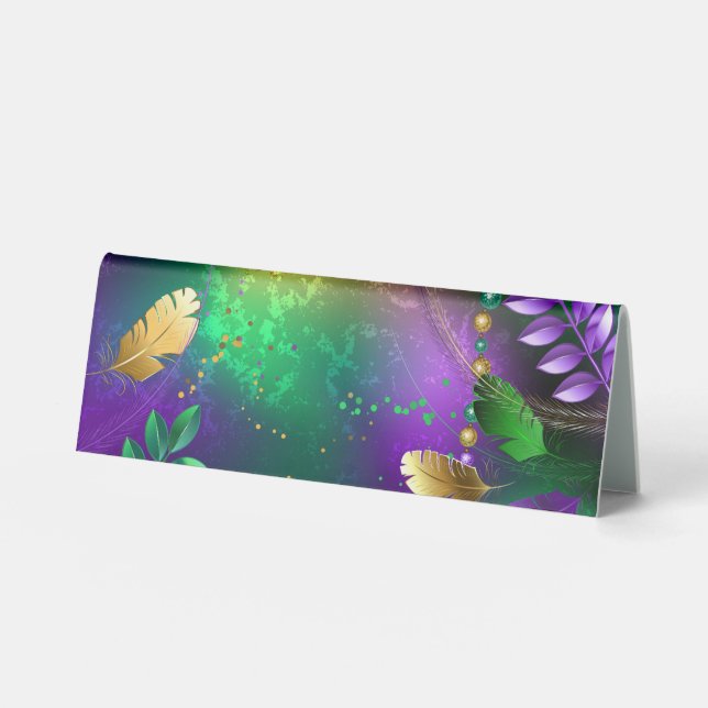 Iridescent mardi gras background with beads (Front)