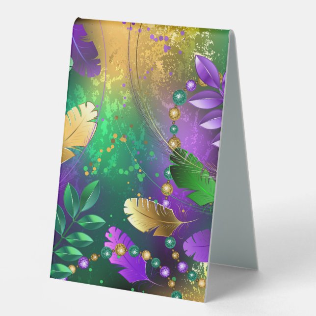 Iridescent mardi gras background with beads (Front)