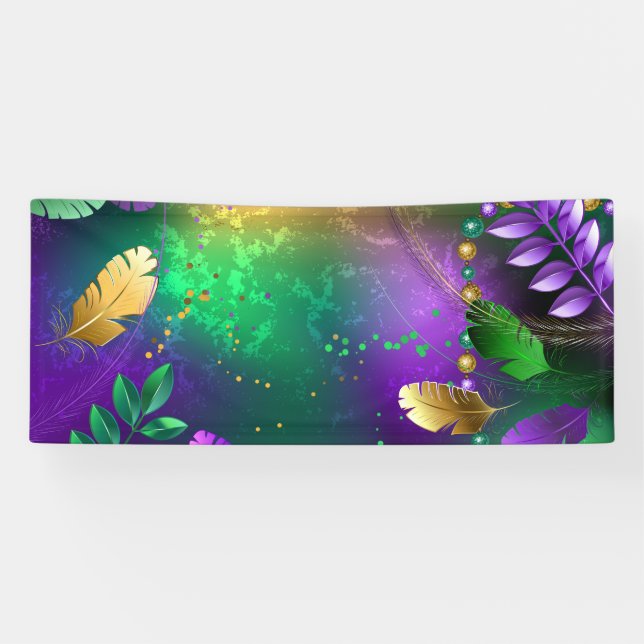 Iridescent mardi gras background with beads banner (Horizontal)