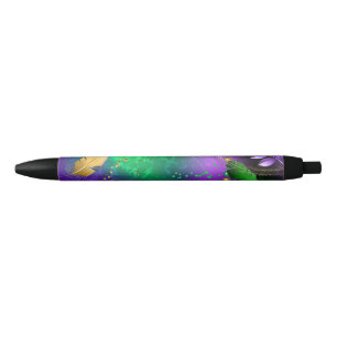 Iridescent mardi gras background with beads black ink pen