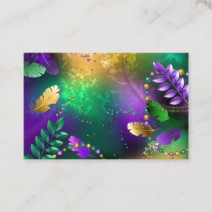 Iridescent mardi gras background with beads business card