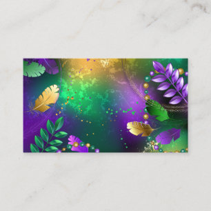 Iridescent mardi gras background with beads business card