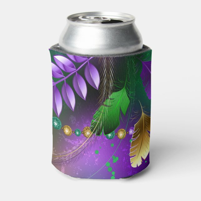 Iridescent mardi gras background with beads can cooler (Can Back)