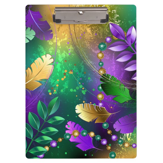 Iridescent mardi gras background with beads clipboard (Front)