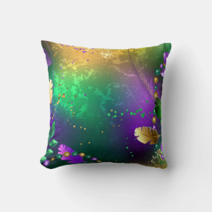 Iridescent mardi gras background with beads cushion