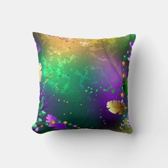 Iridescent mardi gras background with beads cushion (Front)