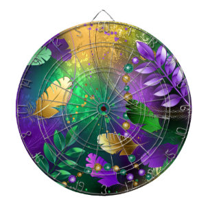 Iridescent mardi gras background with beads dartboard
