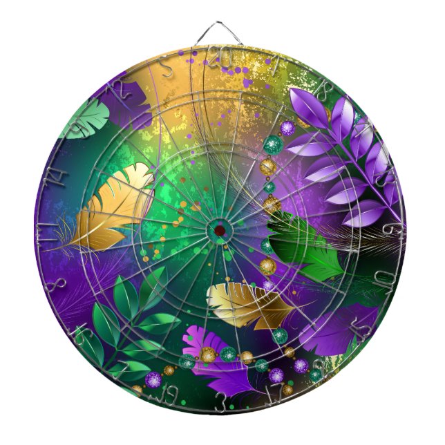 Iridescent mardi gras background with beads dartboard (Front)