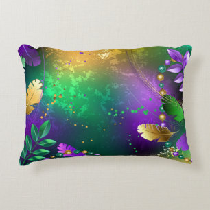 Iridescent mardi gras background with beads decorative cushion