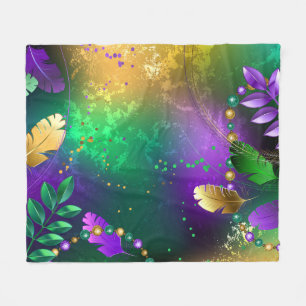 Iridescent mardi gras background with beads fleece blanket