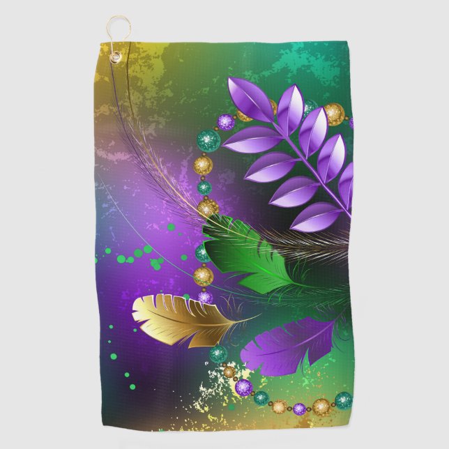 Iridescent mardi gras background with beads golf towel (Front)