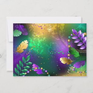 Iridescent mardi gras background with beads holiday card