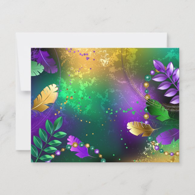 Iridescent mardi gras background with beads invitation (Front)
