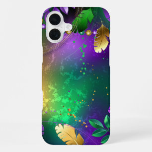 Iridescent mardi gras background with beads iPhone 16 plus case