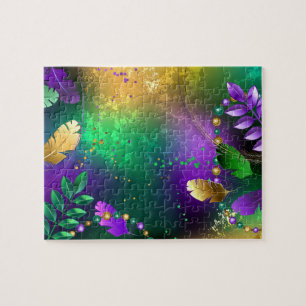Iridescent mardi gras background with beads jigsaw puzzle
