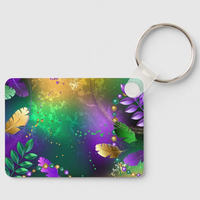 Iridescent mardi gras background with beads key ring (Front)