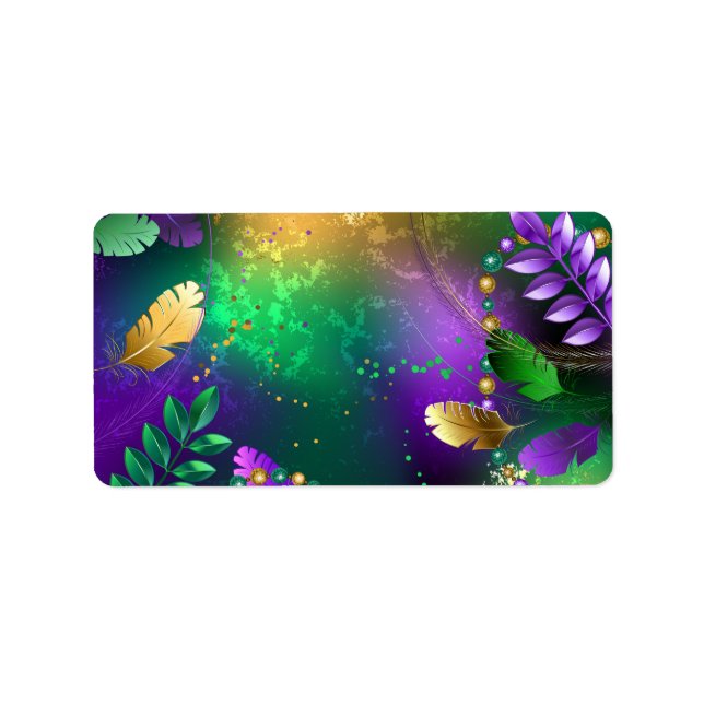 Iridescent mardi gras background with beads label (Front)