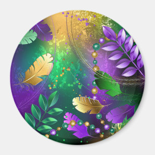 Iridescent mardi gras background with beads magnet