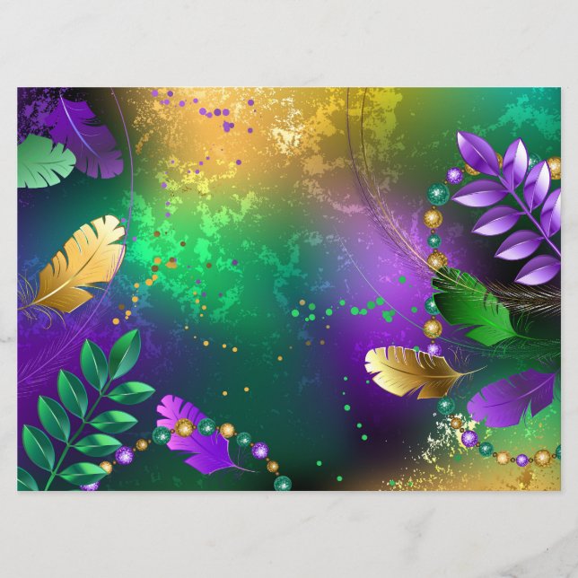 Iridescent mardi gras background with beads menu (Front)