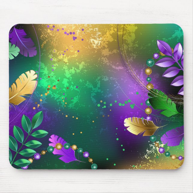 Iridescent mardi gras background with beads mouse mat (Front)