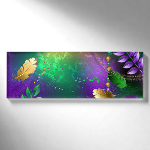 Iridescent mardi gras background with beads name tag