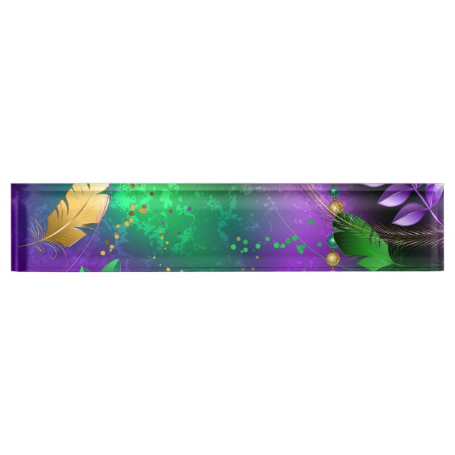 Iridescent mardi gras background with beads nameplate (Front)