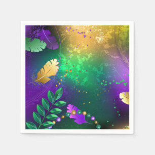 Iridescent mardi gras background with beads napkin