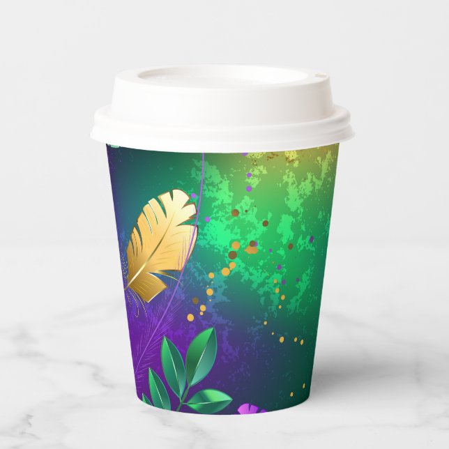 Iridescent mardi gras background with beads paper cups (Front)