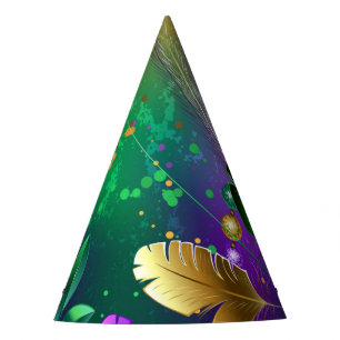 Iridescent mardi gras background with beads party hat
