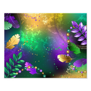 Iridescent mardi gras background with beads photo print