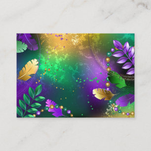 Iridescent mardi gras background with beads place card