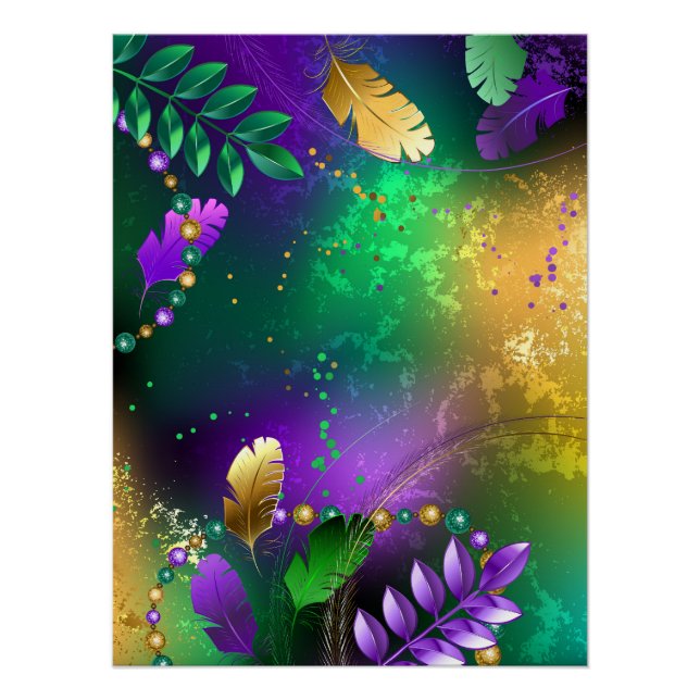 Iridescent mardi gras background with beads poster (Front)
