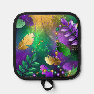 Iridescent mardi gras background with beads pot holder