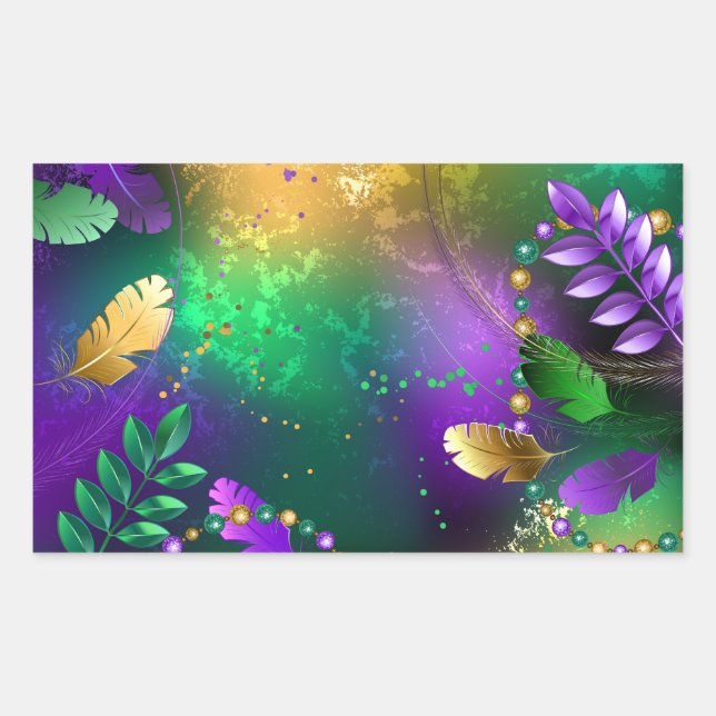 Iridescent mardi gras background with beads rectangular sticker (Front)