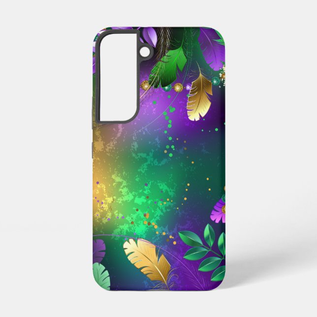Iridescent mardi gras background with beads samsung galaxy s22 case (Back)