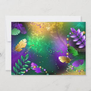 Iridescent mardi gras background with beads save the date