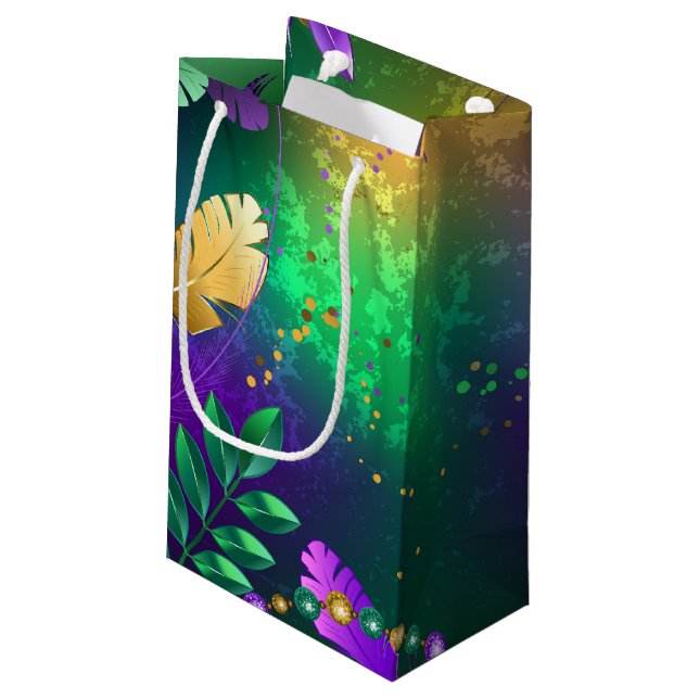 Iridescent mardi gras background with beads small gift bag (Back Angled)