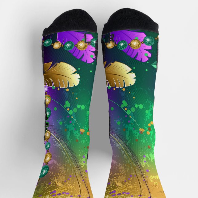 Iridescent mardi gras background with beads socks (Top)
