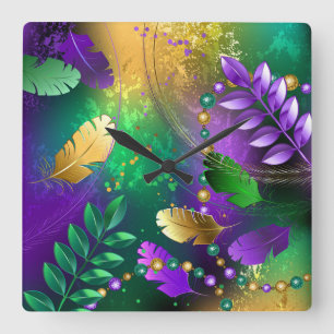 Iridescent mardi gras background with beads square wall clock