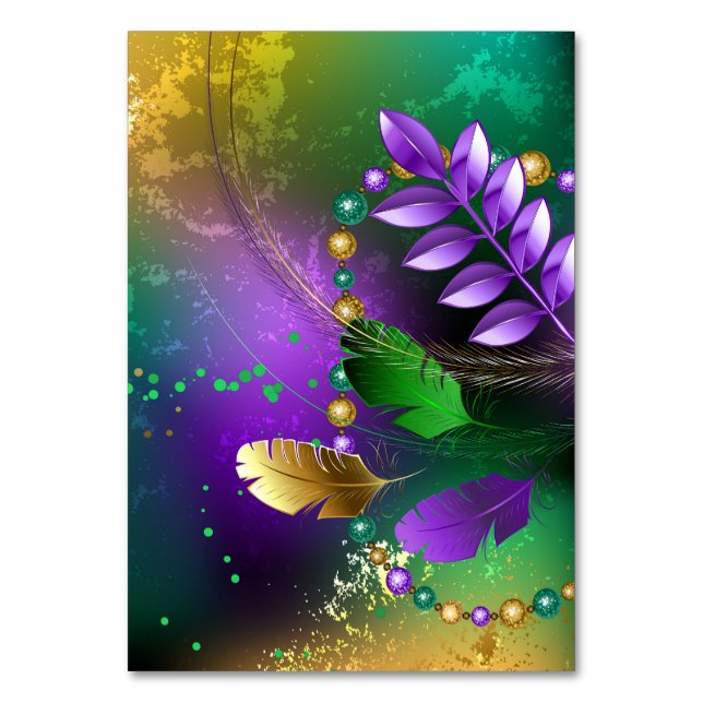 Iridescent mardi gras background with beads table number (Front)