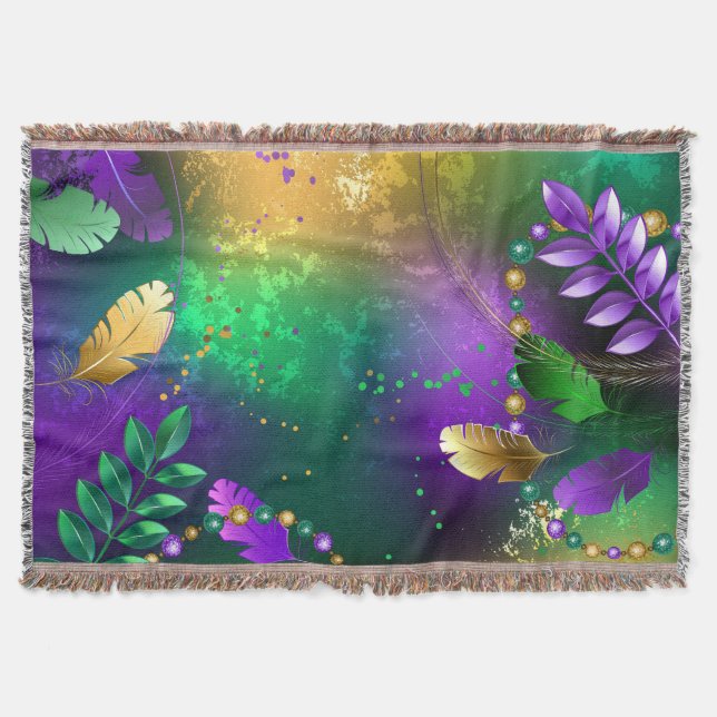 Iridescent mardi gras background with beads throw blanket (Front)