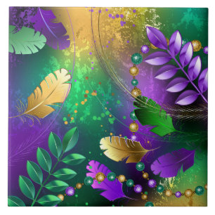 Iridescent mardi gras background with beads tile